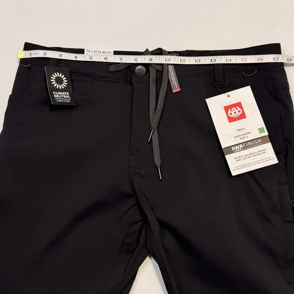 686 Pants Mens 32x32 Black Everywhere Eco Slim Fit Water Resistant Stretch Chino